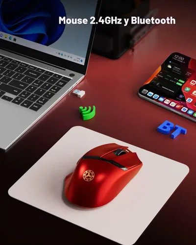 Vista 2 de Uciefy Ratón inalámbrico Bluetooth Z07, ratón recargable para ordenador Rojo