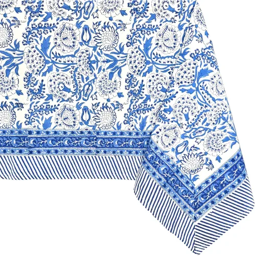 Vista 40 de ATOSII Amalfi - Mantel redondo de verano 100% algodón, estampado en bloques, para comedor, bodas, exteriores, fiestas, I Grand Millenial Farmhouse