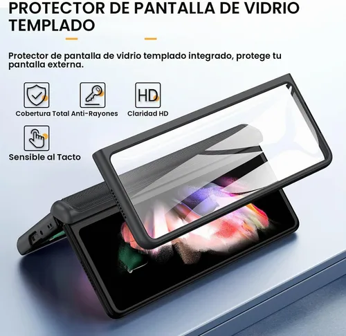 Vista 6 de Caka - Funda para Samsung Galaxy Z Fold 3 con soporte y cubierta para lente de cámara