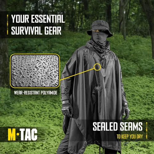 Vista 5 de M-Tac Poncho de Lluvia Táctico - Poncho Militar del Ejército Refugio - Ponchos de Lluvia Impermeables Ripstop para Acampada, Senderismo, Caza al