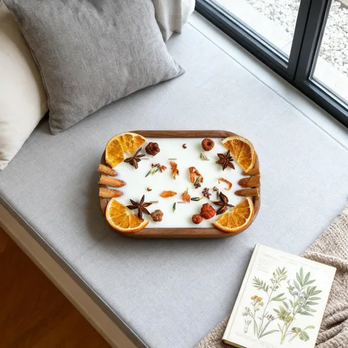 Vista 7 de Vela perfumada decorada con especias de 6 mechas en cuenco de madera, vela de cera de soja de aromaterapia de 20 onzas para decoración del hogar