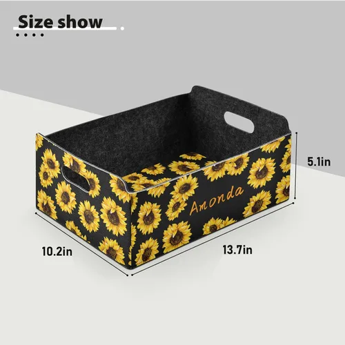 Vista 2 de CaTaKu Cesta de almacenamiento personalizada rectangular con asa, organizador de girasol, cesta con nombre para niñas