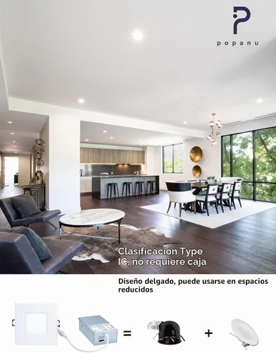 Vista 5 de POPANU Iluminación empotrable LED cuadrada de 4 pulgadas, lámpara empotrable sin lata, luz de techo regulable con caja de conexiones Blanco