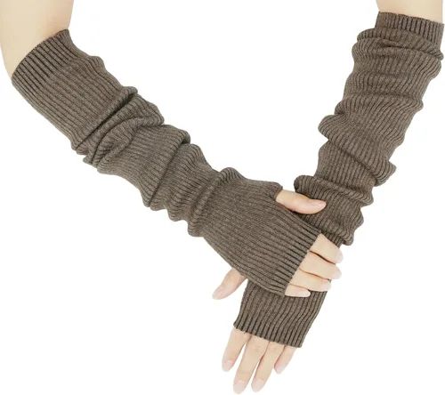 Vista 54 de Guantes cálidos de cachemira de brazo largo para mujer, guantes de invierno acogedores sin dedos, calentadores de brazos suaves, gran regalo