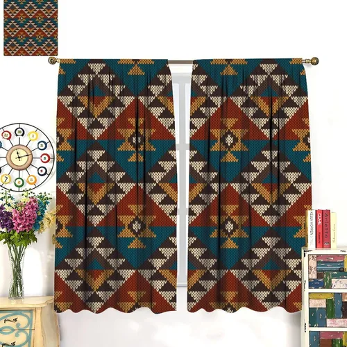 Vista 139 de Cortinas con patrón geométrico tribal, estilo suroeste, azteca, rústico, occidental, nativo americano, opacas, con bolsillo para barra, decoración