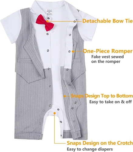 Vista 4 de A&J DESIGN Traje de esmoquin para caballero para bebé y niño con pajarita