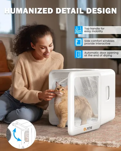 Vista 4 de PETNF - Caja secadora para mascotas para gatos y perros pequeños, cámara de secado automático de 70 litros con funcionamiento silencioso, flujo