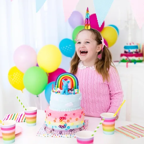 Vista 5 de Yuxung Paquete de 24 diademas de cuerno de unicornio con bandas elásticas para niñas y adultos, accesorios de disfraces de cosplay, 8 estilos