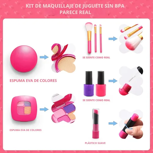 Vista 6 de Kit de maquillaje de simulación para regalo de niña de 3, 4, 5 años Rosa