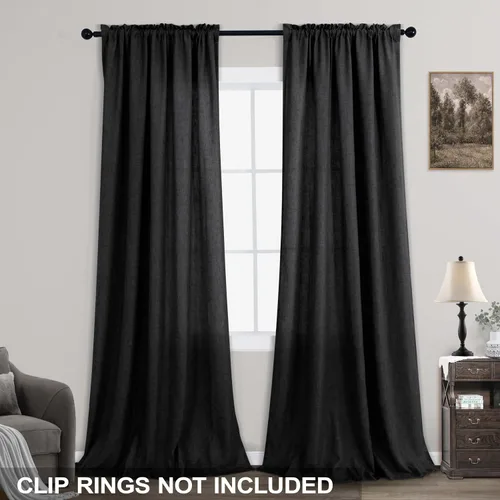 Vista 44 de KOUFALL Juego de 2 cortinas de puerta francesa, cortinas de lino para puerta/ventana, cortina transparente boho para cristal lateral delantero