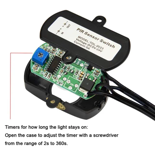 Vista 5 de Interruptor de sensor de movimiento activado por movimiento con cable de acoplador de CC SUPERNIGHT DC 5V-24V 5A PIR