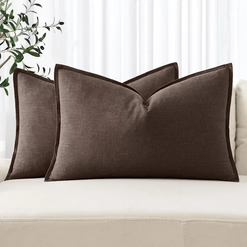 Vista 26 de MIULEE - Juego de 2 fundas de almohada decorativas de lino, estilo bohemio, rústico, neutral, para sofá, cama, 16 x 16 pulgadas, color marrón