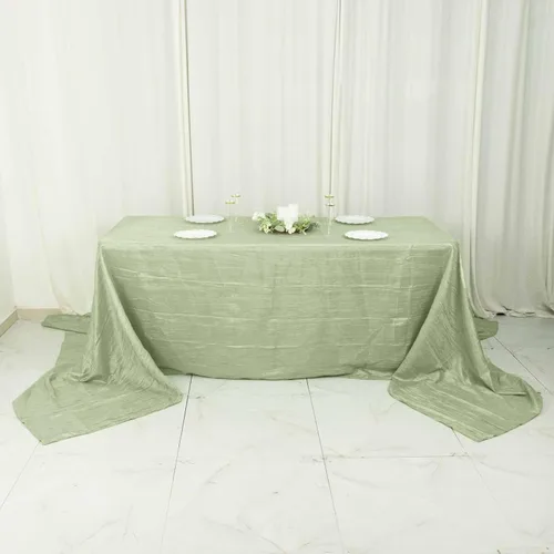 Vista 18 de Tableclothsfactory Mantel rectangular de tafetán arrugado de acordeón azul polvoriento, de 60 x 102 pulgadas, perfecto para ceremonias de boda