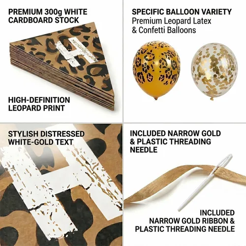 Vista 3 de Decoraciones de cumpleaños con estampado de guepardo y leopardo, suministros de fiesta temática de selva de safari con pancarta de feliz cumpleaños
