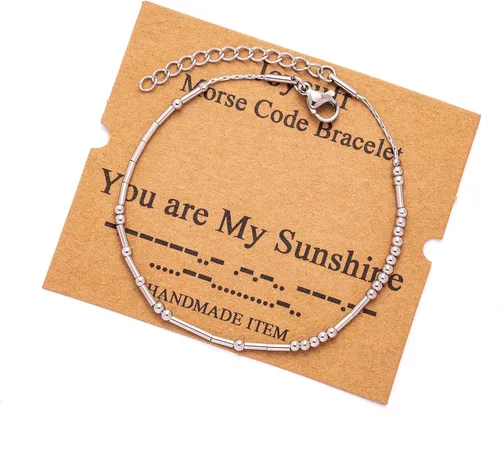 Vista 194 de JoycuFF Pulseras inspiradoras de código morse para mujeres, cuentas de plata, joyería con mantra de motivación, regalos para ella