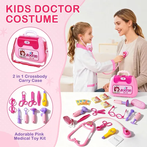 Vista 2 de Disfraz de doctor para niños – Juego de juguetes de simulación médica para niñas – Kit de médicos para niños pequeños de 3 a 5 años – Conjuntos