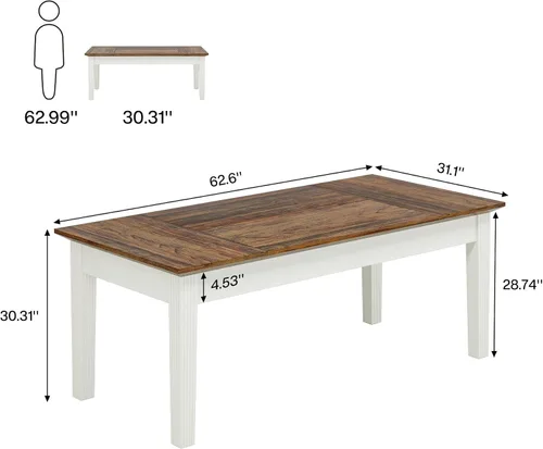 Vista 2 de Tribesigns Mesa de comedor para 4-6 personas, mesa de cocina rectangular de 62 pulgadas con patas de madera maciza, moderna mesa de comedor