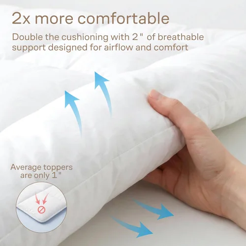Vista 4 de Cubrecolchón ultra suave tamaño individual, protector de colchón similar a una nube para aliviar el dolor de espalda, material refrescante