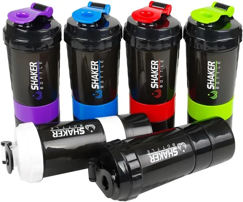 Vista 7 de XSUPER Botella Agitadora, Botella Agitadora a Prueba de Fugas para Mezclas de Proteínas, 16oz Vaso de 3 Capas Desenroscable con Almacenamiento