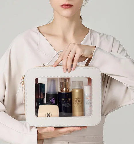 Vista 2 de LETGO Bolsas de Maquillaje Transparentes, Bolsa de Aseo Aprobada por la TSA con Cierre, Organizador de Maquillaje Transparente de Gran Capacidad