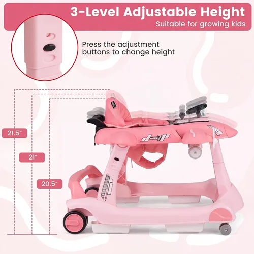 Vista 5 de BABY JOY Andador de bebé 6 en 1 con ruedas, caminador de actividad plegable Rosa