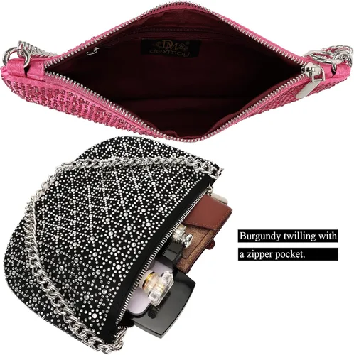 Vista 6 de DEXMAY - Bolso de hombro con diamantes de imitación para mujer, bolso de mano para fiesta de noche
