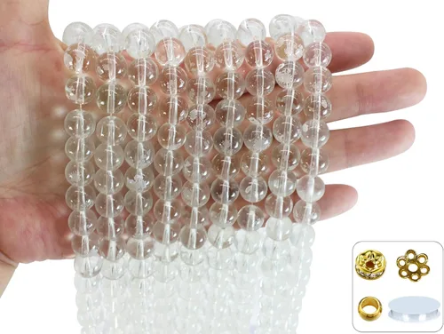 Vista 27 de Cuentas de vidrio de 0.157 pulgadas a granel para hacer joyas, 4700 piezas redondas de cuentas de jade de imitación para pulseras y pulseras