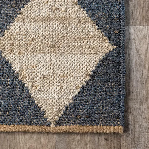 Vista 4 de Rugs USA Livy Hecho a mano, carbón/marfil, 5 x 8 pies, yute, a cuadros de diamante, yute, suave y texturizado, alto tráfico, resistente a