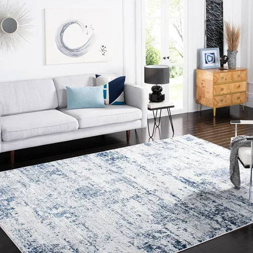 Vista 9 de SAFAVIEH Amelia Collection ALA700A - Alfombra decorativa de 2'2" x 4', diseño moderno abstracto, color marfil y azul, no desprende pelusa y de fácil