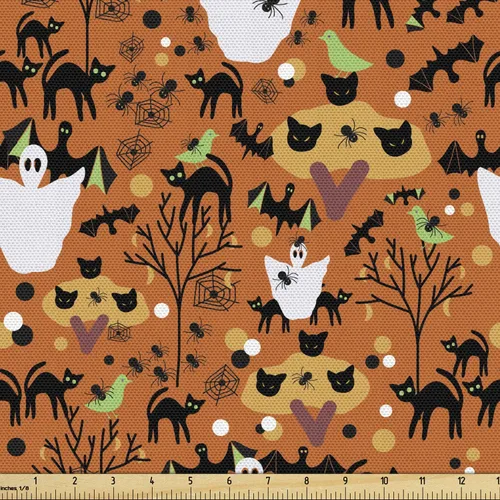 Vista 65 de Ambesonne The Yard, tela de calavera colorida con temática de Halloween, diseño de calavera y huesos cruzados, divertido estampado de dibujos