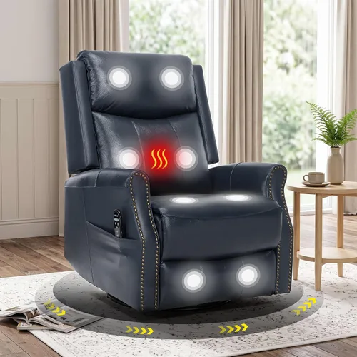 Vista 14 de Faux Leather Manual Swivel Rocker Recliner Chair, Vibration Massage, Beige