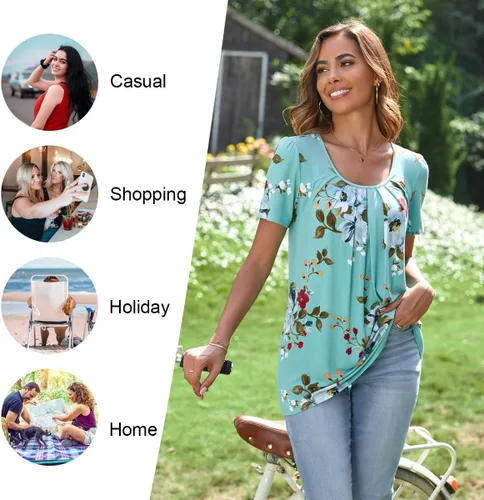 Vista 4 de Anymeet - Camisetas de verano para mujer, estilo casual, plisadas, tipo túnica M-3XL