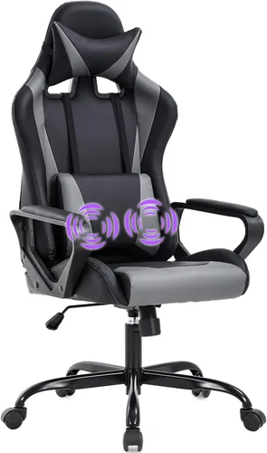 Vista 8 de Silla de oficina para videojuegos con brazos y apoyo lumbar, reposacabezas con respaldo alto, de piel sintética, silla de escritorio ergonómica