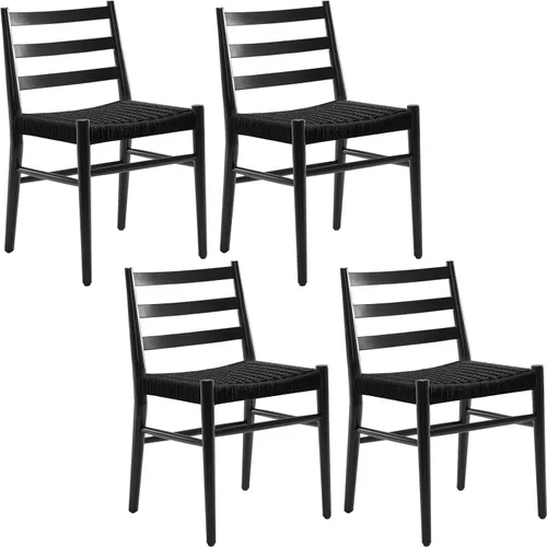 Vista 12 de Stary Sillas de comedor de madera de la rota con el asiento tejido cómodo, totalmente montadas Nuevo Negro - Juego de 2