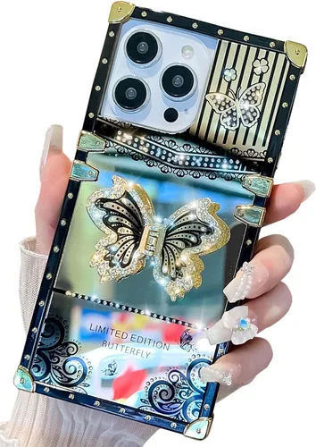 Vista 21 de Funda Rectangular de Lujo Femenina Compatible con iPhone 16 Pro Max Diseñada con Soporte de Anillo de Diamante con Función de Atril