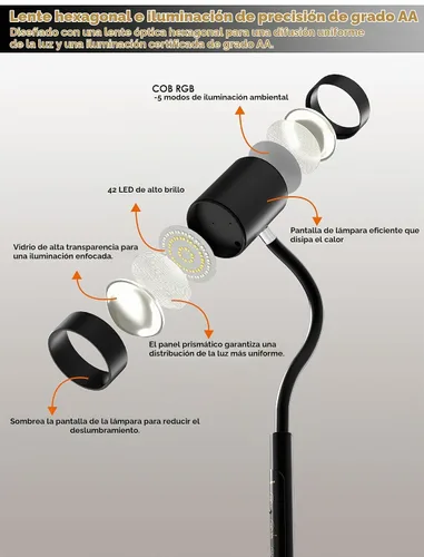 Vista 4 de GLOWRIUM - Lámpara de pie de lectura LED de 17 W con control remoto, lámpara de pie regulable de 67 pulgadas