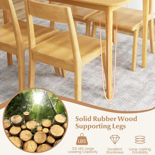 Vista 7 de COSTWAY Mesa de comedor, mesa de cocina rectangular de madera de 48 pulgadas con patas de madera de goma maciza, amplia mesa para cocina, comedor