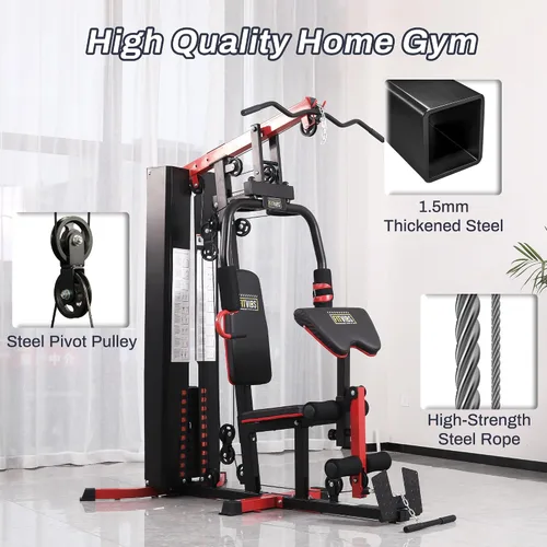 Vista 9 de Fitvids Home Gym Equipment, Multifunctional Full Body Workout Weight Machine Station with Weight Stack, All in One Exercise Equipment with Pulley
