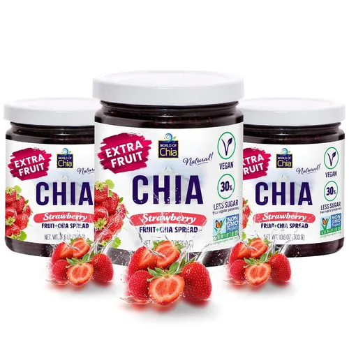 Vista 10 de World of Chia Mermelada de semillas de chía de frutas extra, mermeladas y conservas de moras, mermelada de chía súper alimentaria, totalmente