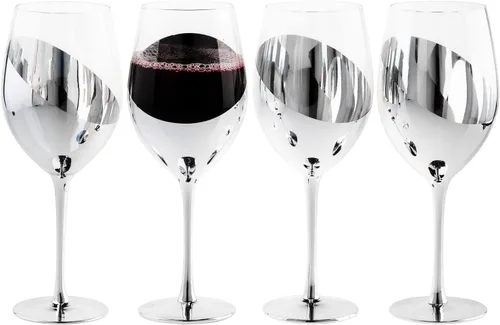 Vista 13 de MyGift Juego de 4 Copas de Vino, Copas de Vino Tinto de 14oz, Cristalería Moderna Negro Mate y Dorado, Elegantes Copas de Bar para Bodas, Fiestas