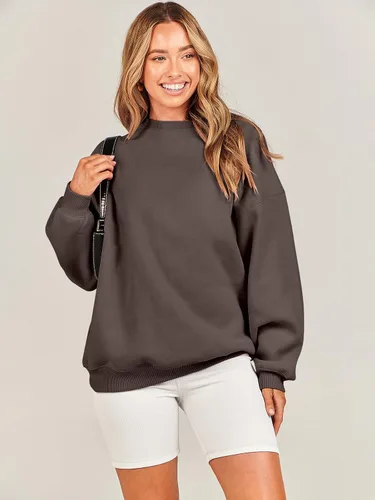 Vista 6 de ANRABESS Sudadera de gran tamaño para mujer, cuello redondo, Y2K, con forro polar, casual, cómoda, ropa de otoño 2025