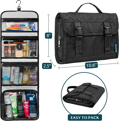 Vista 2 de PAVILIA Neceser colgante de viaje para mujeres y hombres, kit de bolsa de maquillaje de gran capacidad, estuche organizador de almacenamiento