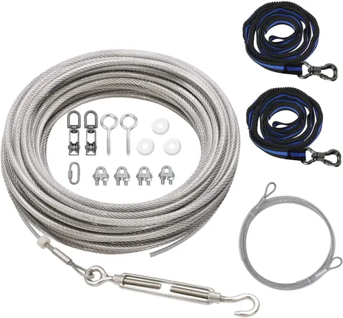 Vista 7 de Cable de amarre para perro XiaZ, cable de 50 pies para carrito de correr para perros de hasta 250 libras, correa de perro para patio, camping