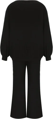 Vista 4 de Conjunto de 2 piezas para mujer 2023 para otoño e invierno, manga larga, cuello redondo, sudadera y pantalones largos, cómodo conjunto de terciopelo