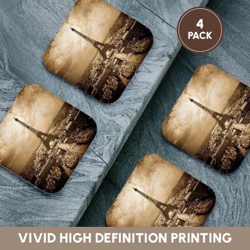 Vista 6 de 3dRose CST_77454_1 The Paris Exposition 1900 Torre Eiffel Sepia-Soft Posavasos (4 unidades)