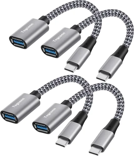 Vista 9 de Adaptador USB-C a USB 3.1 (Paquete de 2), Cable OTG tipo C trenzado de nylon USB C macho a USB A 3.0 hembra para iPhone 15, iPhone 15 ProMax