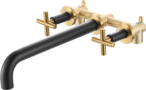 Vista 11 de ARCORA - Llenador de bañera de montaje en pared, negro mate, grifo de bañera de largo alcance, 2 asas cruzadas, grifo de bañera montado en la pared