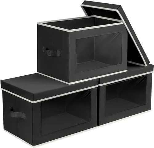 Vista 40 de Homsorout Contenedores de almacenamiento con tapas, organizadores pequeños de tela con ventana, contenedores de almacenamiento plegables para ropa