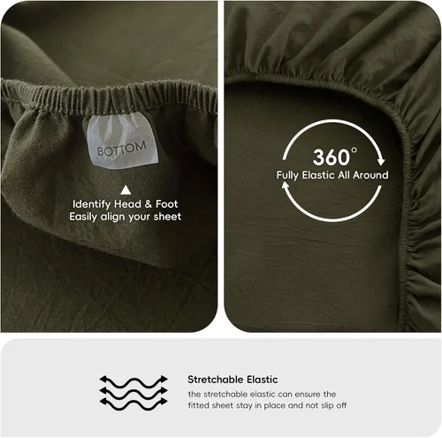 Vista 4 de MooMee Sábana bajera ajustable de solo 100% algodón lavado con textura parecida al lino, transpirable, duradera, suave, cómoda, bolsillo profundo