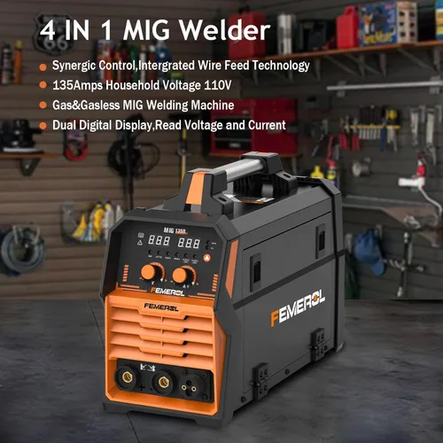 Vista 2 de FEMEROL Soldador MIG 110V 4 en 1 Máquina de Soldadura Multiproceso 135A Soldador MIG de Núcleo de Flujo Gas/Sin Gas/Lift TIG/Stick Con Inversor IGBT